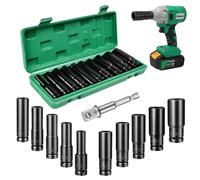 Huucozn 11 Pezzi Set Bussole a Impatto Profondo da 1/2'' 10/12/13/14/15/16/17/19/22/24 mm con Adattatori Set Chiavi a Bussola Bussole Metriche Esagonale per Chiavi Elettriche, Chiavi a Cricchetto