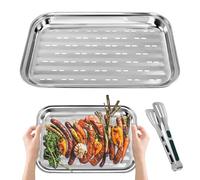 Huucozn 2 Pz Teglia per Barbecue con Fori per Grigliate,Griglie e cestelli per Barbecue in Acciaio Inox con Pinza per Barbecue,Vassoi per Grigliare con Fori per Verdure, Carne, Pesce