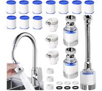 Huucozn 3 Pz Filtri Trasparenti per Rubinetto,Filtro Acqua Depuratore per Rubinetto a 360°,Kit Filtro Anticalcare Rubinetto con 10 Elementi Filtranti per Cucina, Lavello (1 Lungo e 2 Corti)