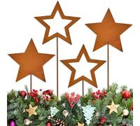 Huucozn 4 Pezzi Decorazione da Giardino in Ruggine Natale Decorazione da Giardino A Forma di Stella Arrugginita Decorazioni Metallo Arrugginito Giardino per Decorazioni Natalizie per Giardino Prato