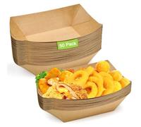 Huucozn 50 Pz Vassoi Cartone Kraft,Ciotole per Patatine Fritte in Cartone,Barchette per Finger Food,Ciotole di Carta Profonde per Cibi Fritti, Patatine Fritte, Picnic 16,7 x 12 x 4cm