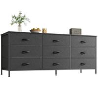 Huuger Cassettiera con 9 cassetti, 140 cm, per TV da 55,60 pollici, centro intrattenimento con cassetti, grande comò in tessuto per camera da letto, armadio, colore nero