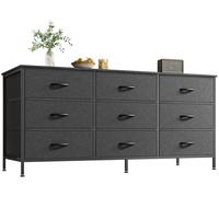 Huuger Comò a 9 cassetti, mobile TV da 119 cm per TV da 50 e 55 pollici, centro intrattenimento con cassetti, cassettiera in tessuto per camera da letto, armadio, nero