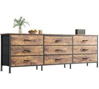 Huuger Comò da 160 cm per camera da letto, comò per armadio con 9 cassetti, grande supporto TV per TV da 55, 65, 70 pollici, centro intrattenimento con contenitore, ampia cassettiera lunga, marrone