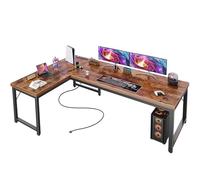Huuger Scrivania a forma di L da 160 cm con prese di corrente e porta USB-C, scrivania reversibile per computer, scrivania da gioco ad angolo per ufficio, scrivania più grande da 2 cm, struttura in