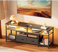 Huuger Supporto TV per TV 55 60 pollici, centro intrattenimento con prese di corrente e luci LED, console TV da 54 pollici per soggiorno, console multimediale con cassetti e mensole, nero