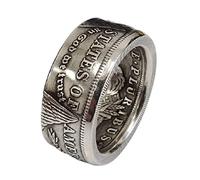 HUUGVBCO Anello di moneta Artigianato Anelli Titanio Argento Vintage Handmade da Replica Morgan Dollar Ring Band Size 6-13 per le Donne Uomini, 9, Metallo, No