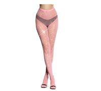 HUUiWAA Rosa Jeweled Sparkly Diamante Calze a Rete Collant a Vita Alta Collant Lucido Strass Trasparente Con Bling Cristalli, nero, taglia unica