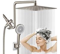 HUUKE Soffione doccia a pioggia da 30,5 cm, soffione doccia ad alta pressione in nichel spazzolato con braccio curvo flessibile e spruzzatore portatile a 4 impostazioni, tubo flessibile da 152 cm,