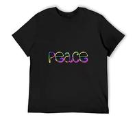 huUKH7HGT Peace Rainbow Lettering T-Shirt Black L