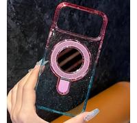 HUUMAGIC Custodia trasparente con staffa magnetica di lusso sfumata per iPhone 16 Pro Max 15 14 Plus 13 12 Starlight Glitter trasparente (per iPhone 16 Pro/rosa)