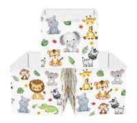 HUUMONSS 30cm Set di 3 Scatole Portaoggetti Animali della Foresta Contenitore Porta Giochi Bambini Pieghevole Leone Giraffa Elefante Cubi Portaoggetti Libreria Kallax Salotto, Tigre