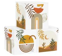 HUUMONSS 30cm Set di 3 Scatole Portaoggetti Boho Foglie AstratteContenitore Porta Giochi per Bambini Pieghevole Arte GeometricaCubi Portaoggetti per Libreria Kallax Camera da Letto Marrone