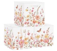 HUUMONSS 30cm Set di 3 Scatole Portaoggetti Fiore Selvatico Contenitore Porta Giochi per Bambini Pieghevole Farfalla Giardino Cubi Portaoggetti per Libreria Kallax Scuola Materna,Piante Selvatiche
