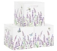 HUUMONSS 30cm Set di 3 Scatole Portaoggetti Fiore Selvatico Contenitore Porta Giochi per Bambini Pieghevole Farfalla Giardino Cubi Portaoggetti per Libreria Kallax Scuola Materna,Lavanda