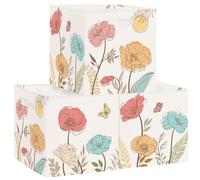 HUUMONSS 30cm Set di 3 Scatole Portaoggetti Fiore Selvatico Contenitore Porta Giochi per Bambini Pieghevole Farfalla Giardino Cubi Portaoggetti per Libreria Kallax Scuola Materna,Foglie Boho