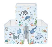 HUUMONSS 30cm Set di 3 Scatole Portaoggetti Marini Contenitore Porta Giochi Ragazzo Pieghevole Squalo Balena Cubi Portaoggetti per Libreria Kallax Salotto, Animali Acquatici