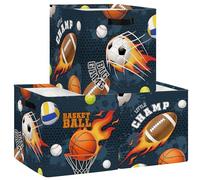 HUUMONSS 30cm Set di 3 Scatole Portaoggetti Palloni Sportivi Fiamma Contenitore Porta Giochi per Bambini Pieghevole Calcio Pallacanestro Cubi Portaoggetti per Libreria Kallax Scuola Materna Blu Navy