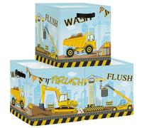 HUUMONSS 30cm Set di 3 Scatole Portaoggetti Veicoli Costruzione Contenitore Porta Giochi per Bambini Pieghevole Gru Bulldozer Cubi Portaoggetti per Libreria Kallax Scuola Materna,Camioncino