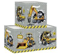 HUUMONSS 30cm Set di 3 Scatole Portaoggetti Veicoli da Cantiere Contenitore Porta Giochi Bambini Pieghevole Automobili Cubi Portaoggetti Libreria Kallax Scuola Materna, Rullo Compressore 3D