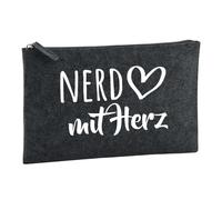 Huuraa borsa da toilette Nerd mit Herz Borsa regalo per cosmetici in feltro color carbone da 1 litro Nerd mit Herz Presente