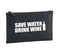 Huuraa borsa da toilette Save Water Drink Wine Weinflasche Borsa regalo per cosmetici in feltro color carbone da 1 litro Save Water Drink Wine Weinflasche Presente