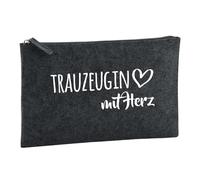 Huuraa borsa da toilette Trauzeugin mit Herz Borsa regalo per cosmetici in feltro color carbone da 1 litro Trauzeugin mit Herz Presente