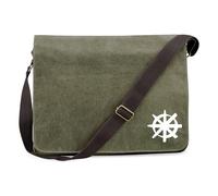 Huuraa borsa per computer portatile Ruota del Dharma Borsa a tracolla regalo verde militare 14 litri tela Ruota del Dharma souvenir