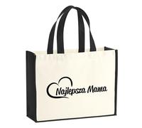 Huuraa sacco di juta Najlepsza Mama Borsa per la spesa Gift Shopper nera 21 litri juta e cotone Najlepsza Mama idea regalo