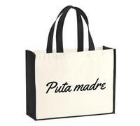 Huuraa sacco di juta Puta madre Borsa per la spesa Gift Shopper nera 21 litri juta e cotone Puta madre idea regalo