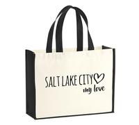 Huuraa sacco di juta Salt Lake City my love Borsa per la spesa Gift Shopper nera 21 litri juta e cotone Salt Lake City my love idea regalo