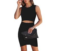 HUUSA Donne Girocollo Senza Maniche Ritaglio Aderente Mini Abito Casual Estate Slim Fit Cocktail Party Wrap Abiti Corti Abiti Abiti, nero, S