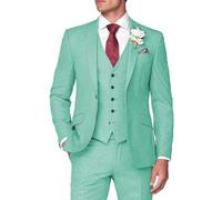 HUUTOE Abito da uomo 3 pezzi aderente con blazer, gilet e pantalone da smoking, per l’estate, matrimonio, ballo di fine anno, affari, verde menta, M
