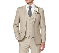 HUUTOE Completo da Uomo in 3 Pezzi, Slim Fit, Abiti da Ballo per Uomo, Abito da Sposa, Giacca Estiva, Giacca, Gilet, Pantaloni, Set Smoking, Beige, XL