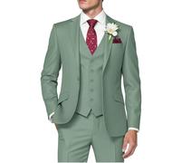 HUUTOE Completo da Uomo in 3 Pezzi Slim Fit Business Matrimonio Sposo Abiti da Ballo con Un Bottone Blazer Giacca Gilet Pantaloni Smoking Set, Verde Salvia., M