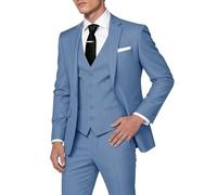 HUUTOE Completo da uomo in 3 pezzi, vestibilità regolare, blazer con un bottone, giacca, gilet, pantaloni, smoking, lavoro, matrimonio, testimoni dello sposo, abiti da ballo, Blu polvere, 3XL