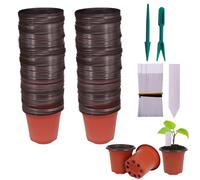 Huvai 100 vasi da vivaio in plastica per piantine da 4"" con 100 etichette impermeabili in plastica per piante e 2 mini attrezzi per il trapianto
