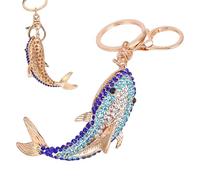 Huvqianu Alloy Whale Keychain, Sparkling Charm Ring, 5.12x1.18in Authentic Bling Jewelry Accessory, Fashionable Cute Design, Present Ready Packaging for Girlfriend, Wife, Mom