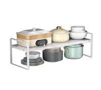 Huvqianu Expandable Countertop Shelf, Adjustable Sink Riser, 25.59x8.66in Kitchen Storage Stand, Authentic Steel Frame, Compact Space-Saving Design for Microwave Cabinet Organization