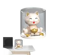 Huvqianu Fortune Cat Figurine, Solar Nodding Fortune Kitten, Good Luck Sculpture, Solar-Powered Movement, Charming Design, Ideal for Living Room, Study, Kids Room Decor, Gift.