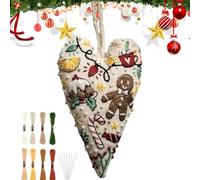 Huvqianu Kit Ricamo per Principianti con Ornamento Natalizio a Cuore | Imparare L'arte Del Ricamo,Completo Arte Artigianato per Adulti Adolescenti Progetto Decorazione Parete Viaggio
