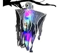 Huvqianu Scheletro di Halloween, fantasma volante illuminato, ornamento galleggiante effetto , occhi LED spettrali, decorazione horror da appendere, per giardino, aula, parete, cortile, uso