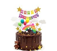 HUVZOR 1 set Toppers per Torta, Decorazioni Happy Birthday Cupcake Arcobaleno Nuvole Bianche Per Compleanno