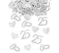 HUVZOR 100 Pezzi Coriandoli 25 Anni Matrimonio, Nozze d'Argento Confetti con 25 e Cuore, Decorazione da Tavolo per 25 Anni Matrimonio, Decorazione da Nozze d'Argento(Argento)