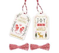 HUVZOR 100 Pezzi etichette regalo Natale carta kraft tag etichette Natale con spago decorazioni per albero di Natale per regali confezione