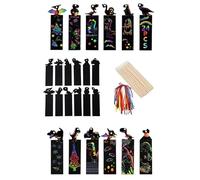 HUVZOR 24 segnalibri da disegno a tema dinosauri, segnalibri gratta e vinci per bambini con matite di legno e nastri, pacchetti regalo per feste di compleanno di bambini e bambine