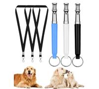 HUVZOR 3 fischietti di richiamo per cani, fischietto silenzioso ad alta frequenza per cani, fischietto in metallo per cani, ausilio regolabile per l'addestramento del cane (bianco + nero + blu)