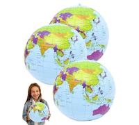 HUVZOR 3Pcs Globo Gonfiabile Mappamondo in PVC per Bambini, mappamondo bambini, Pallone da Spiaggia e Strumento Didattico, Mappamondo in Inglese per Regalo Festa del Giorno dei Bambini