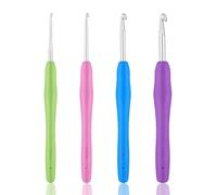 HUVZOR 4 pezzi Uncinetti Set,Uncinetto Ferri da Maglia Uncinetti da Uncinetti in Metallo Multicolore Uncinetti Ergonomici Manico Morbido Aghi di Crochet per Lana Cucito