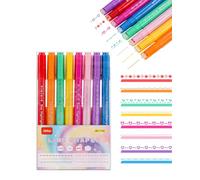 HUVZOR Penne Curve Colorate per Appunti, Pennarelli Doppia Punta con 8 Forme di Curve e Linee Sottili in 8 Colori, Set per Bambini, Diario, Album di Ritagli - Marcatori ed Evidenziatori